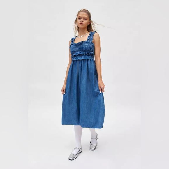 Kimchi Blue Kenzie Empire Waist‎ Bow Back Denim Maxi Dress new S - Picture 3 of 4